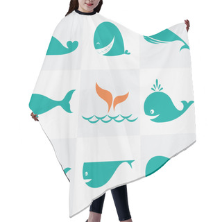 Personality  Set Of Vector Whale Icons Hair Cutting Cape