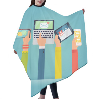 Personality  Hands Holding Mobile Devices. Hair Cutting Cape