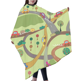 Personality  Cartoon Seamless Pattern With Cars And Roads Hair Cutting Cape