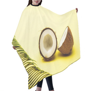 Personality  Delicious Sweet Coconut And Palm Leaf On Yellow Background Hair Cutting Cape