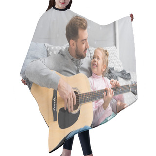 Personality  Father Playing Guitar For Daughter On Floor Of Kid Bedroom Hair Cutting Cape