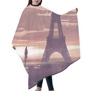 Personality  Alone In Paris, Woman Looking At The Eiffel Tower At Early Morning, Digital Art Style, Illustration Painting Hair Cutting Cape