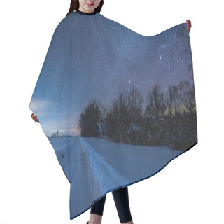 Personality  Starry Dark Sky And Snowy Road In Carpathian Mountains At Night In Winter Hair Cutting Cape