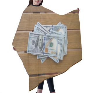 Personality  A Top View Of Various Banknotes On A Wooden Surface Hair Cutting Cape