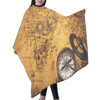 Personality  Top View Of Vintage Navigation Equipment On Old World Map. Hair Cutting Cape