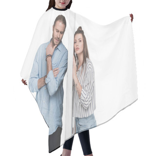 Personality  Young Couple Separated By Wall  Hair Cutting Cape