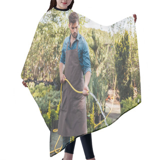 Personality  Gardener In Apron Watering Plants Hair Cutting Cape