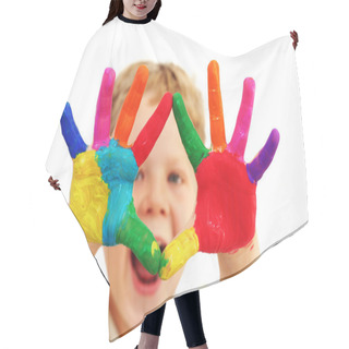 Personality  Happy Child With Painted Hands Hair Cutting Cape