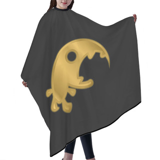 Personality  Big Mouth Monster Gold Plated Metalic Icon Or Logo Vector Hair Cutting Cape