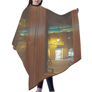 Personality  HDR Image Of A Wooden Window With A Night Scene View Through The Hair Cutting Cape