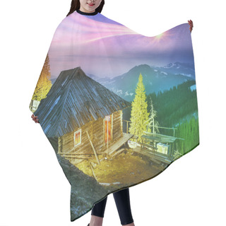 Personality  Old Wooden Hut At Night Hair Cutting Cape