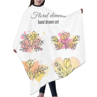 Personality  Vector Floral Decorative Set. Colorful Splashes Under Flower. Hair Cutting Cape
