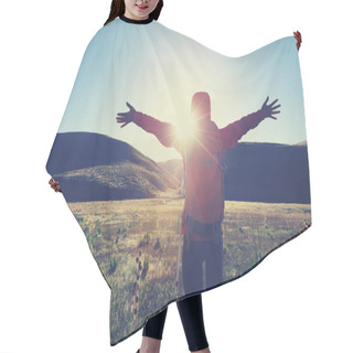 Personality  Young Woman Standing On Mountain Hair Cutting Cape
