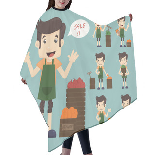 Personality  Set Of Youg Merchant , Sale Man At Market Shopping Store Hair Cutting Cape