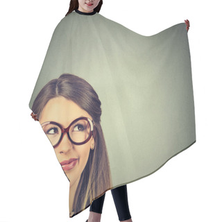 Personality  Unny Confused Skeptical Woman In Glasses Thinking Planning Looking Up  Hair Cutting Cape