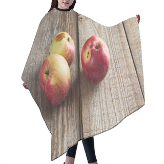 Personality  Farmers Apples With Small Rotten Spot On Brown Wooden Surface Hair Cutting Cape