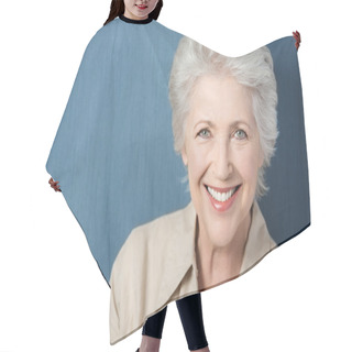 Personality  Beautiful Elderly Lady With A Lively Smile Hair Cutting Cape