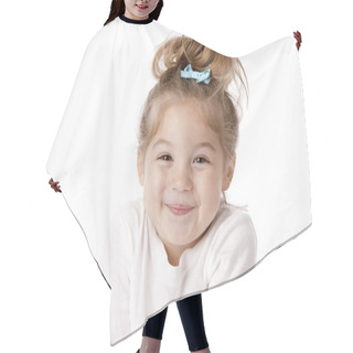 Personality  Cute Little Girl Giggling With Anticipation Hair Cutting Cape