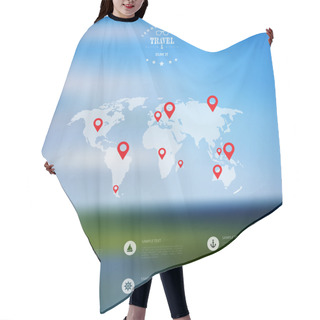 Personality  Blurred Landscape Background. Travel Concept With Eart Map. Mobile Or Web Ui Element. Web Site Header. Hair Cutting Cape