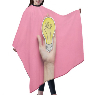 Personality  Top View Of Yellow Light Bulb Idea Symbol On Pink Background Hair Cutting Cape