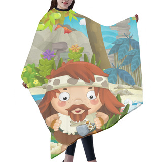 Personality  Cartoon Nature Scene With Caveman - Jungle - Stone Age Family - With Funny Manga Boy - Happy Illustration For Children Hair Cutting Cape
