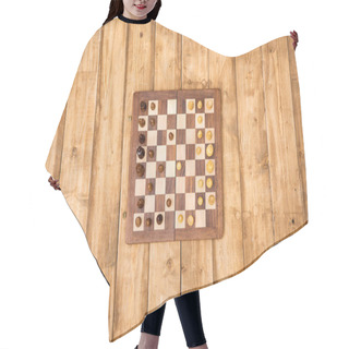 Personality  Wooden Chessboard With Pieces Hair Cutting Cape