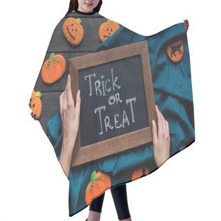Personality  Halloween Composition With Chalboard And Cookies Hair Cutting Cape