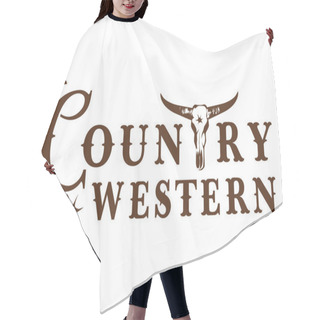 Personality  Country Western Label With Bull Skull On White Background, Vector Illustration Hair Cutting Cape