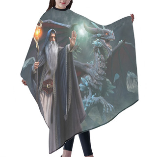Personality  Wizard And Dragon Scene 3d Illustration Hair Cutting Cape