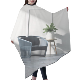 Personality  Installation Armchair, Vase With Plant And Frame Hair Cutting Cape
