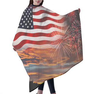 Personality  USA Flag On Fireworks Background. 4th Of July Independence Day, Patriotic Holiday, Celebration Concept Hair Cutting Cape