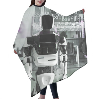 Personality  Humanoid Robot Standing In Conference Hall Of Modern Office Hair Cutting Cape