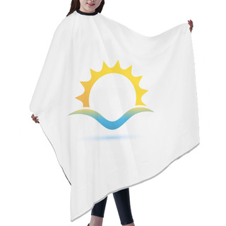 Personality  Sun And Sea Wave Vector Minimal Icon - Bright Sunset Symbol Hair Cutting Cape