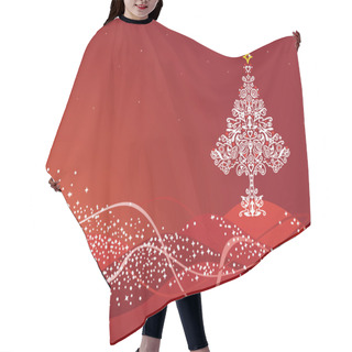 Personality  White Christmas Tree On Red Background Hair Cutting Cape