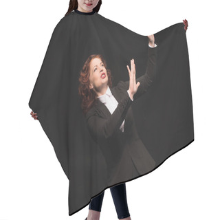 Personality  Businesswoman Pretending To Shelter From Danger Hair Cutting Cape
