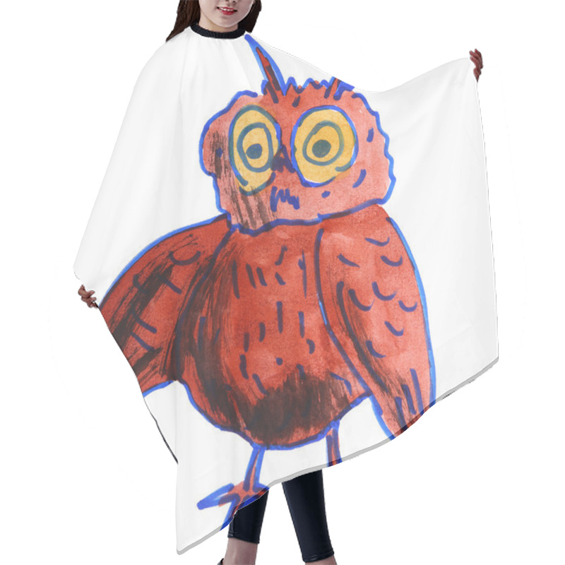 Personality  Watercolor Drawing Kids Cartoon Owl On White Background Hair Cutting Cape