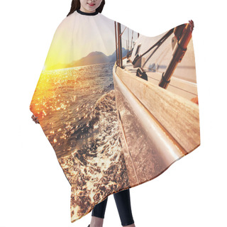 Personality  Yacht Sailing Against Sunset. Sailboat. Yachting. Sailing Hair Cutting Cape