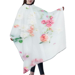 Personality  Top View Of Various Beautiful Colorful Flowers In Milk Background Hair Cutting Cape