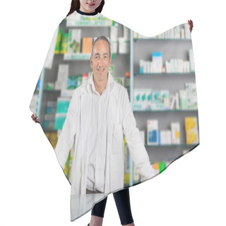 Personality  Handsome Pharmacist Portrait In A Drugstore Hair Cutting Cape