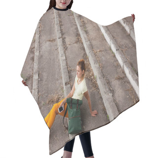 Personality  Portrait Of Fashion Model Girl On The Industrial Background Hair Cutting Cape