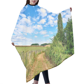 Personality  A Countryside Dirt Road Leading To Agriculture Fields Or Farm Pasture In Remote Area Location With Blue Sky And Copy Space. Landscape View Of Quiet, Lush, Green Scenery Of Farming Meadows In Germany. Hair Cutting Cape