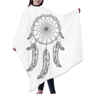 Personality  Dream Catcher With Feathers And Leafs  In Line Art Style, High D Hair Cutting Cape
