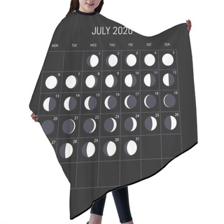 Personality  Moon Phases Calendar For 2020 Year. July. Night Background Desig Hair Cutting Cape