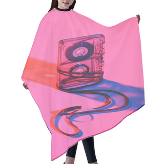 Personality  Close Up View Of Retro Audio Cassette And Tape On Pink Backdrop Hair Cutting Cape