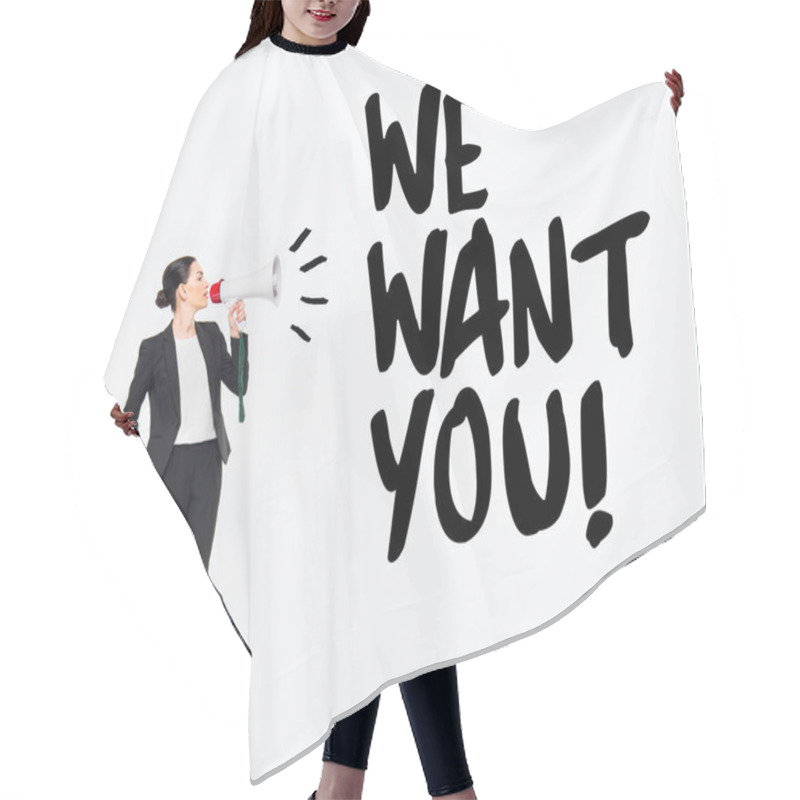 Personality  Businesswoman Holding Megaphone Hair Cutting Cape