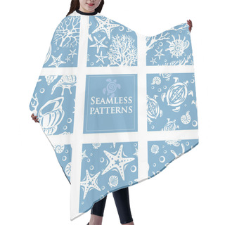 Personality  Set Of Seamless Patterns With Underwater Sea Life Hair Cutting Cape