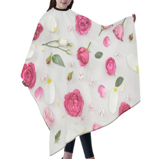 Personality  Floral Background Made Of Pink Roses And Tulip Petals Isolated On White Hair Cutting Cape