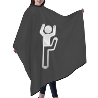 Personality  Boy With Bended Leg And Arms Up Silver Plated Metallic Icon Hair Cutting Cape