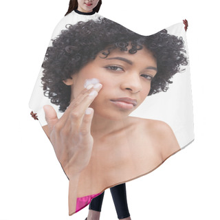 Personality  Young Woman Applying Cream To Her Face Hair Cutting Cape