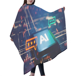 Personality  Conceptual Image With A Speech Bubble Next To An Interactive AI CPU. 3d Rendering Hair Cutting Cape